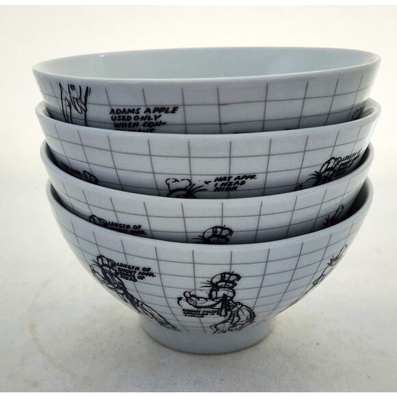 BOWLS-DISNEY-SKETCH BOOK-GOOFY-White-Black-Noodle-Cereal-Soup-Snacks-Set of 4 - Picture 3 of 12